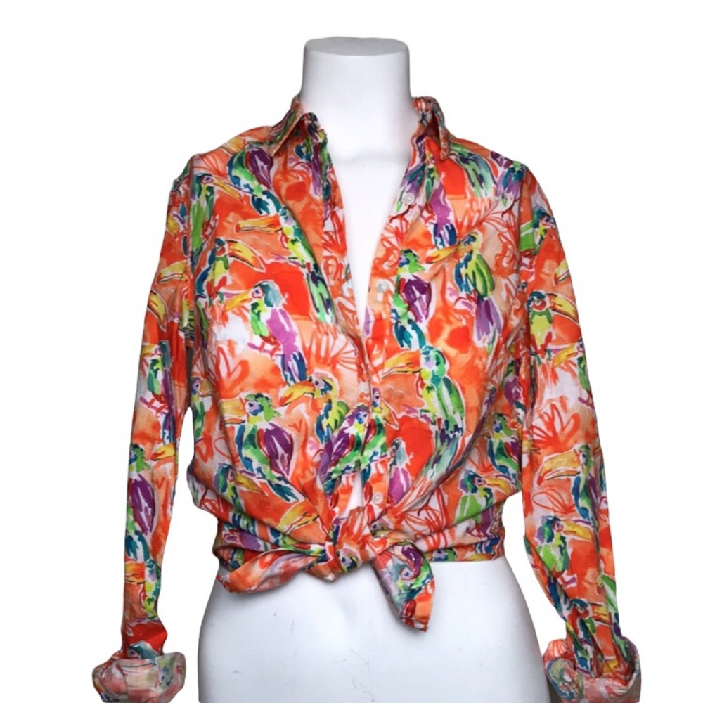 J. McLaughlin Whimsical Tropical Toucan Button Down Sz XS